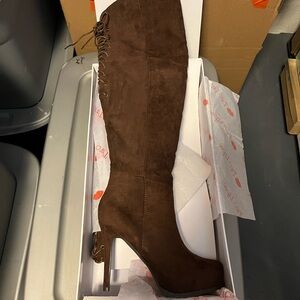 Two Lips Black Thigh High Boots in Brown NWT